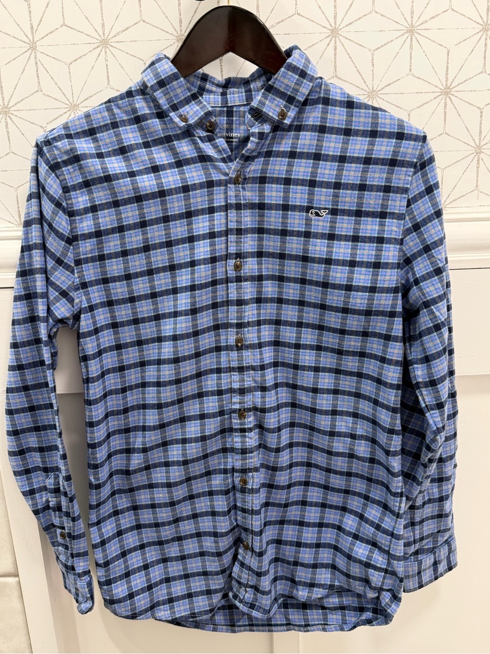 Vineyard Vines Boys Blue Plaid Stretch Cotton Button Down Shirt